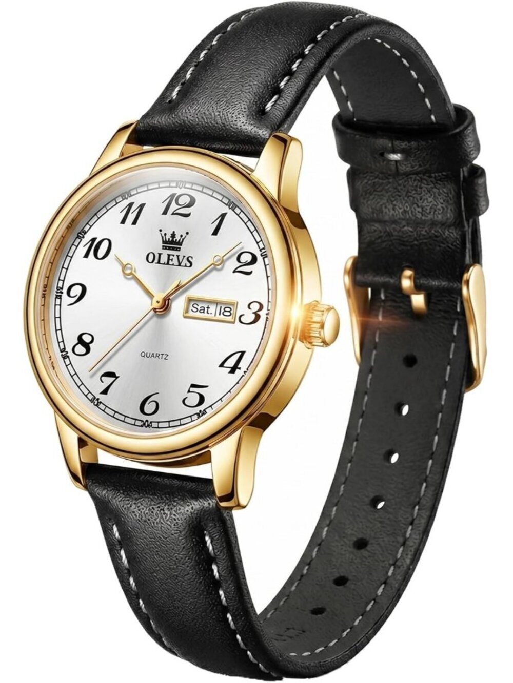 Olevs Women's White Black Vintage Leather Waterproof Reloj Mujer Luxury Watch